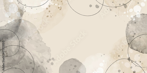 Abstract biege nude watercolor circle stains with black lines and watercolor brush stroke. Earth tone blue, pink, ivory, beige watercolor Illustration for prints, wall art, cover and banner background