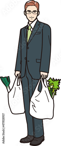 スーパから買い物帰りの男性