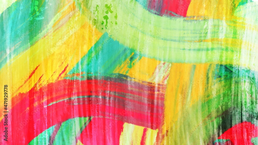 Fototapeta premium Abstract background painting art with red, yellow, blue and green oil paint brush for holidays poster, banner, website, or presentation design.
