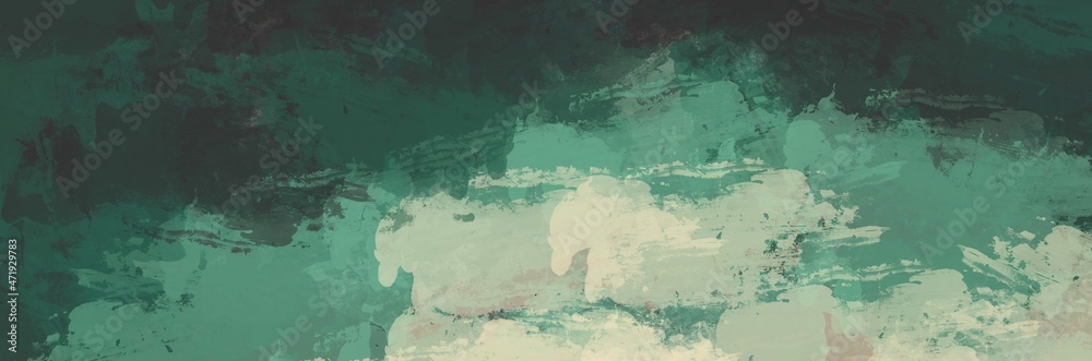 Abstract background painting art with green camo texture paint brush for holidays poster, banner, website, or presentation design.