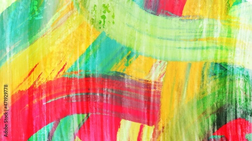 Abstract background painting art with red, yellow, blue and green oil paint brush for holidays poster, banner, website, or presentation design.