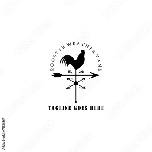 Weathercock or weather vane vintage logo. Rooster with arrow logo