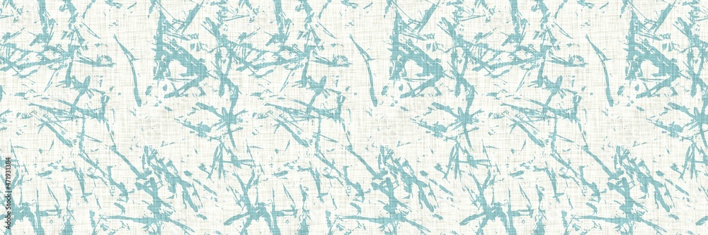 Aegean teal streaked border strip linen texture background. Coastal summer style home decor fabric effect. Sea green wash grunge edge material. Decorative textile mottle seamless pattern banner. Aegean teal streaked border strip linen texture background. Coastal summer style home decor fabric effect. Sea green wash grunge edge material. Decorative textile mottle seamless pattern banner.