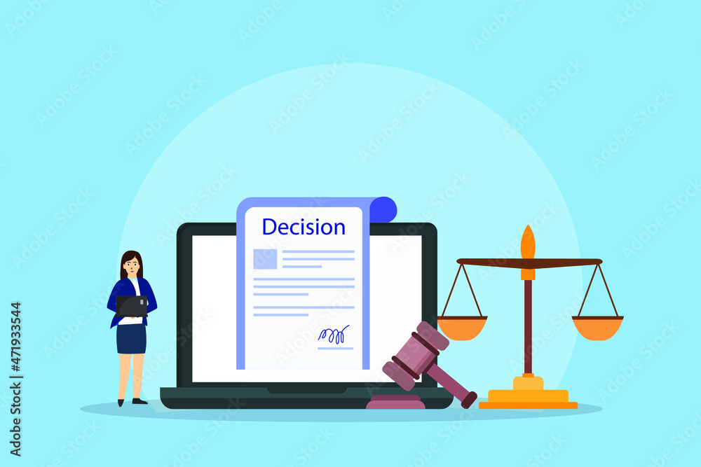 Online decision document on laptop vector illustration flat design