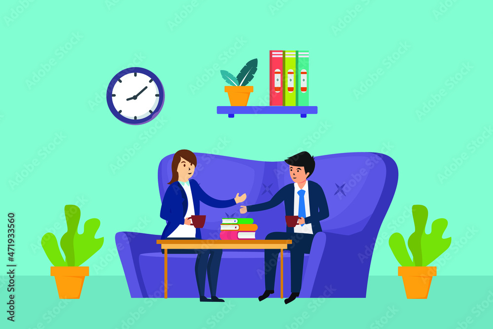 2 people having business meeting at home vector illustration flat design 2 people having business meeting at home vector illustration flat design