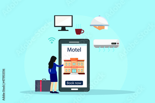 Woman books motel vector illustration flat design