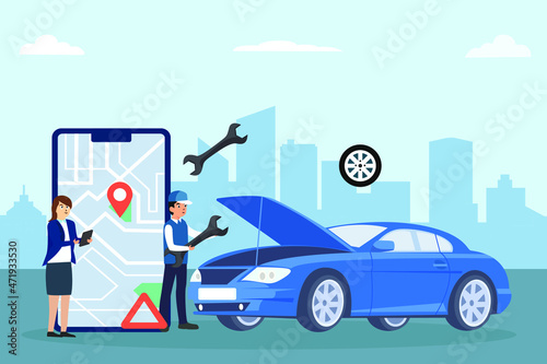 Man fixes car vector illustration flat design