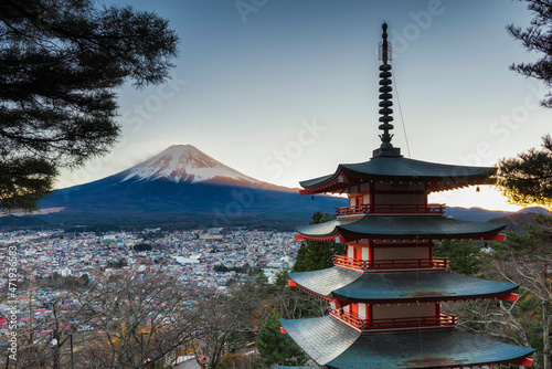 Chureito Pagoda with Fuji Mountain at Sunset , Japan