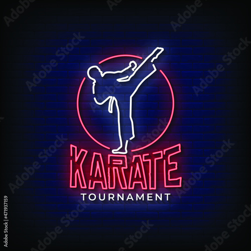 Karate Tournament Neon Signs Vector
