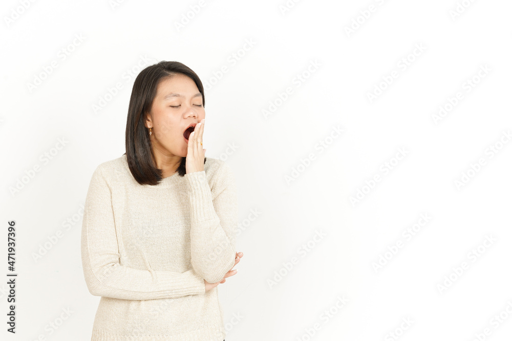 Yawning of Beautiful Asian Woman Isolated On White Background Yawning of Beautiful Asian Woman Isolated On White Background