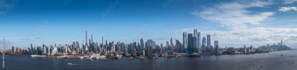 New York aerial panorama skyline with views of the Hudson Yards and skyscrapers from the New Jersey side Union City, Hoboken