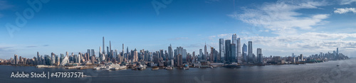 New York aerial panorama skyline with views of the Hudson Yards and skyscrapers from the New Jersey side Union City  Hoboken