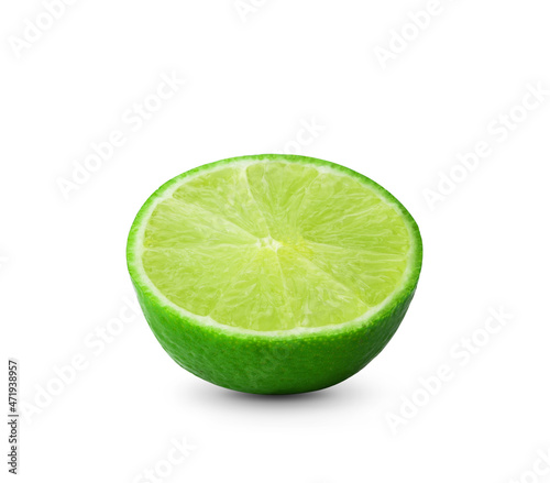 Half with slice of fresh green lime isolated on white background