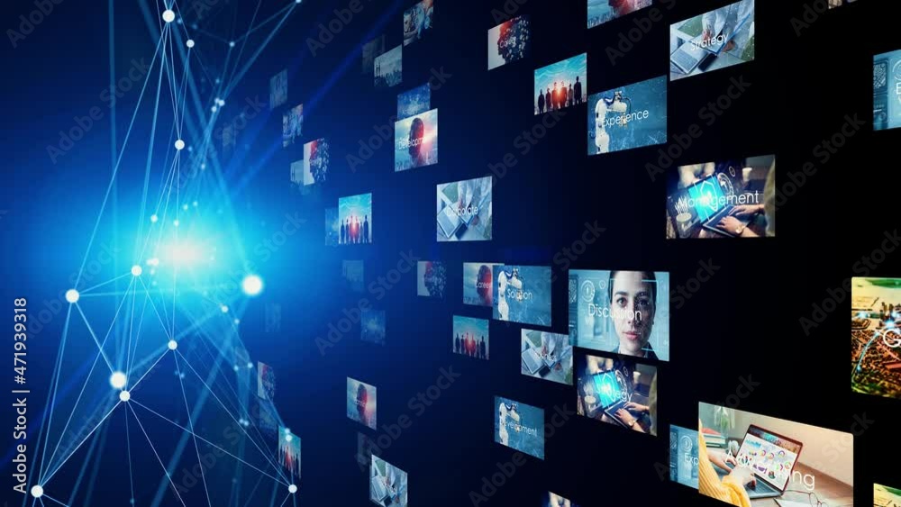 Digital contents concept. Social networking service. Streaming video. communication network. 