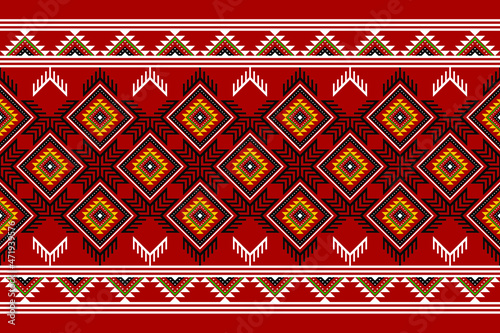 Geometric ethnic oriental seamless pattern traditional Design for background,carpet,wallpaper.clothing,wrapping,Batik fabric,Vector illustration.embroidery style - Sadu, sadou, sadow or sado