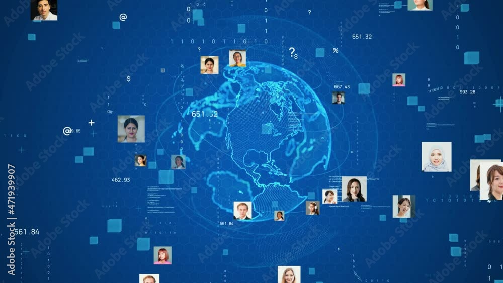Multinational people and global communication network concept. Social media.