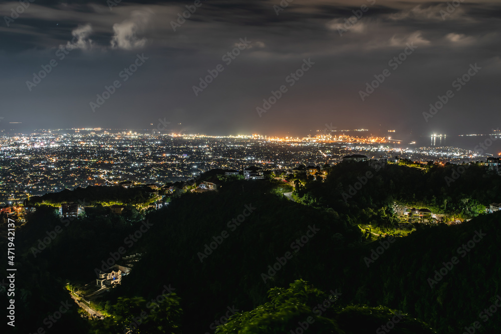 Beautiful night view of  Kingston, Jamaica from the mountains