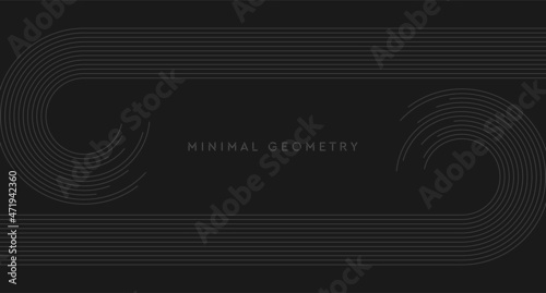 Dark grey minimal round lines abstract futuristic tech background. Vector digital art design