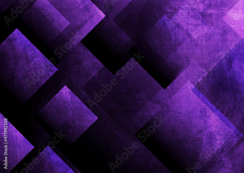 Dark violet grunge squares abstract background. Geometric tech vector design