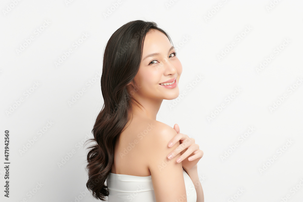 Beautiful young asian woman with clean fresh skin on white background, Face care, Facial treatment, Cosmetology, beauty and spa, Asian women portrait.