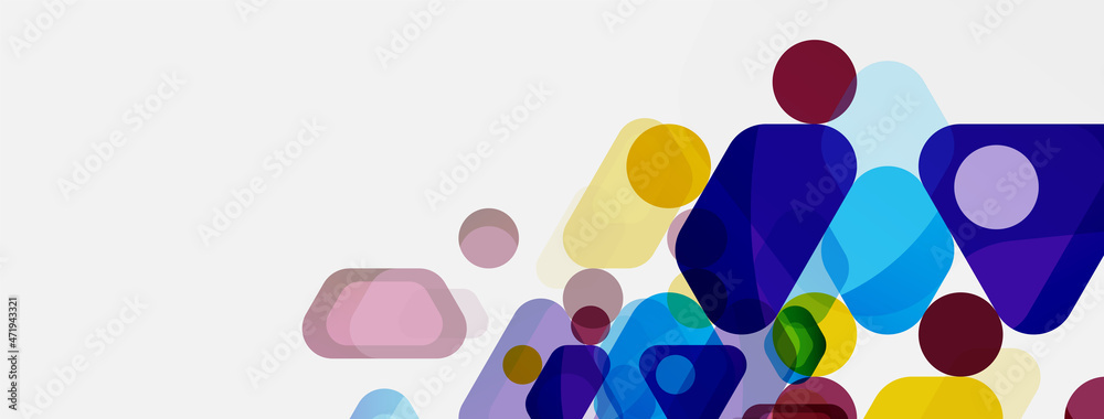 Color bubbles and rounded geometric shapes on white. Vector geometric minimal abstract background for wallpaper, banner, background, landing page Color bubbles and rounded geometric shapes on white. Vector geometric minimal abstract background for wallpaper, banner, background, landing page