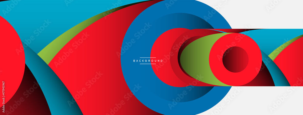 Fototapeta premium Abstract background. Minimal geometric circles and round style shapes with deep shadow effects. Trendy technology business template for wallpaper banner or background