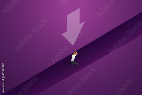 Business woman between the crushed stone wall.