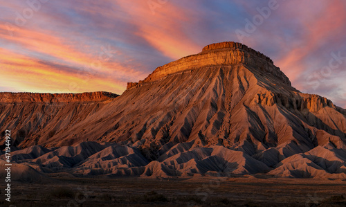 Mount Garfield in Grand Junction Colorado with dramatic sunset sky photo