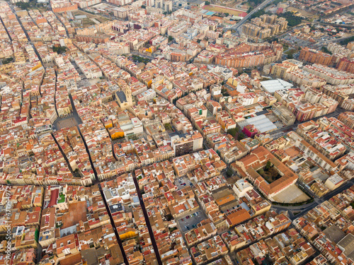 Modern urban landscape of Spanish city of Reus, panoramic view from drone © JackF