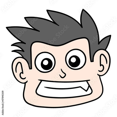 boy head smiling smirk mocking, doodle icon drawing
