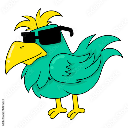the bird with glasses is in cool style, doodle icon image kawaii