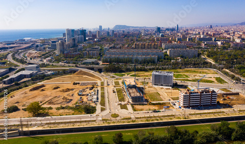View from drone of Diagonal Mar district on sunny fall day, Barcelona, Spain photo