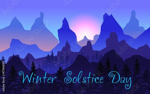 Winter solstice day in December the 21. The dark sky with sunset or sunrise. The longest night in the year