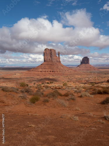 East and West Mitten Buttes in Monument Valley with Clouds Above