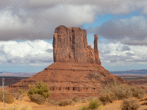Monument Valley's West Mitten Butte with Cloudy Skies Above