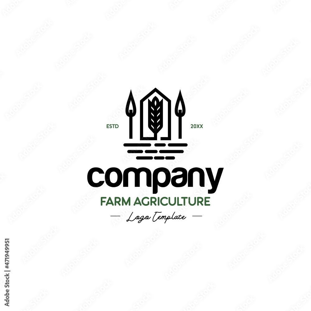 simple monoline wheat and house logo icon vector template