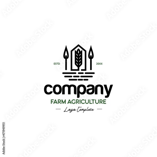 simple monoline wheat and house logo icon vector template