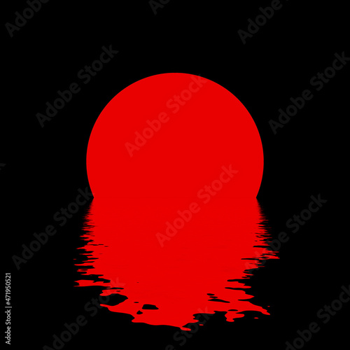 Symbol of Japan, land of rising sun. Red sun sunrise sunset in the water, reflection of the red Japan sun in sea sunset ocean photo