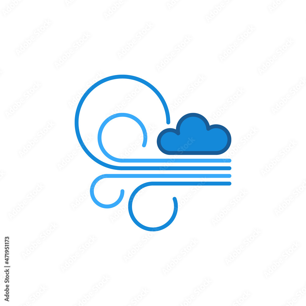 Cloud and Breeze blue line vector icon - Wind linear sign Cloud and Breeze blue line vector icon - Wind linear sign