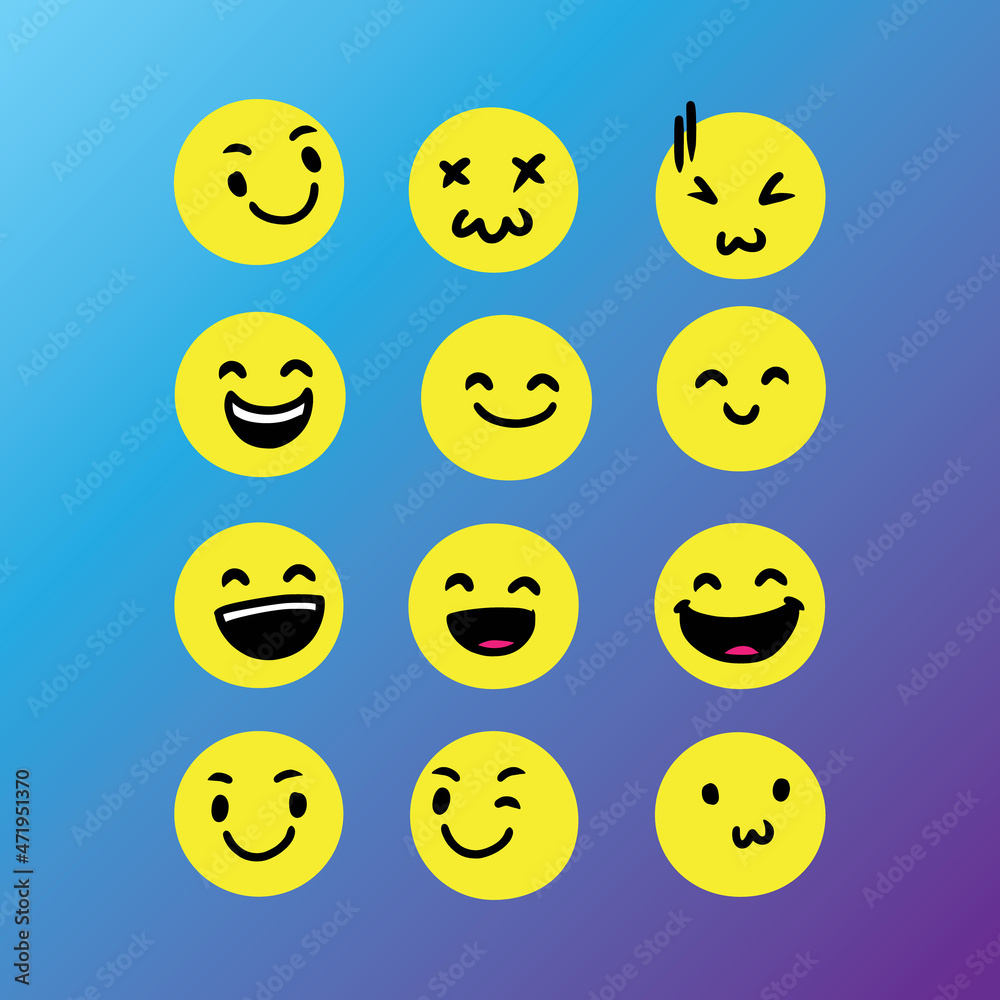 Set of cute emoticon hand drawn with modern background vector. Premium ...