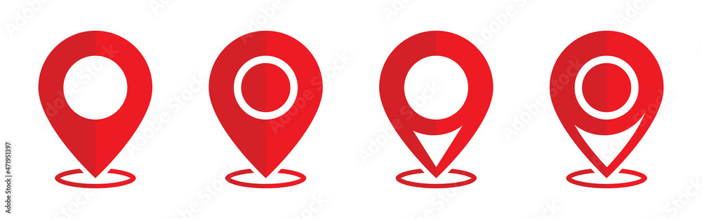 Simple red location icon. Map marker pointer icon set. Location pin sign. Simple map pin. Map pin place marker Simple red location icon. Map marker pointer icon set. Location pin sign. Simple map pin. Map pin place marker