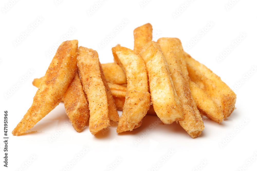 french fries on white background 