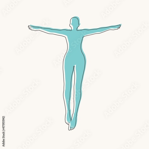 Happy free woman jumping and flying concept sketch.