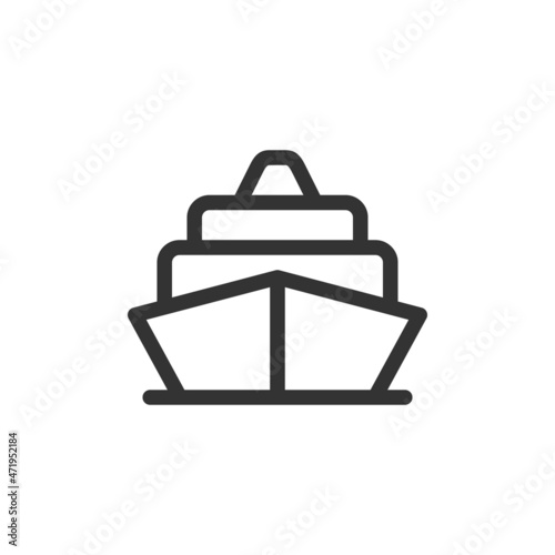 Cruise liner ship front view vector outline style icon. Marking of public transport stops.