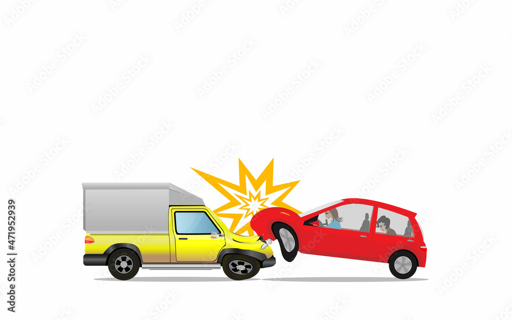 Vector illustration of a cartoon car accident. Car accident need to justice in case can not negotiations. 2 car accident crash together vector. Vector illustration of a cartoon car accident. Car accident need to justice in case can not negotiations. 2 car accident crash together vector.