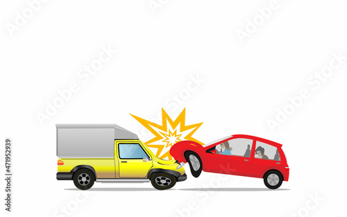 Vector illustration of a cartoon car accident. Car accident need to justice in case can not negotiations. 2 car accident crash together vector.