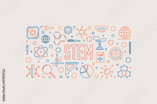 STEM creative horizontal banner - vector outline illustration