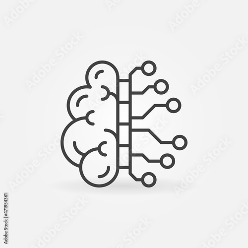 Cyber AI Brain vector concept outline icon or logo