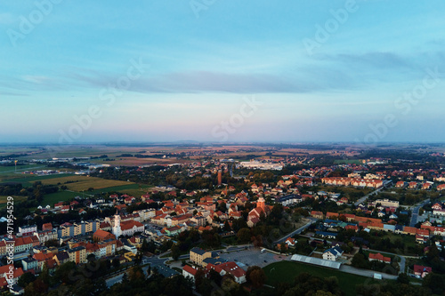 Aerial view of old european city. Small town cityscape