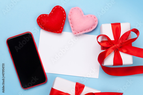 Valentines day greeting card and hearts